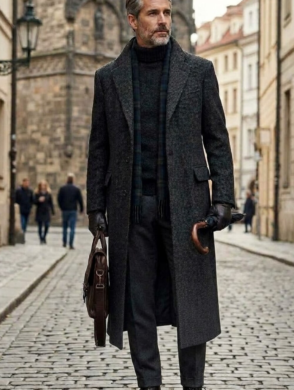 Men's Charcoal Gray Long Wool Pea Coat - Tailored Overcoat